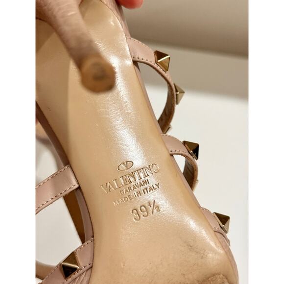 Valentino Garavani Rockstud Pebble Leather Pointed Toe Heeled Pumps Beige 39.5 - Picture 5 of 6